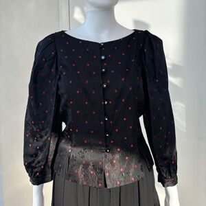 Designer Black and Red Satin Blouse with Embellished Buttons